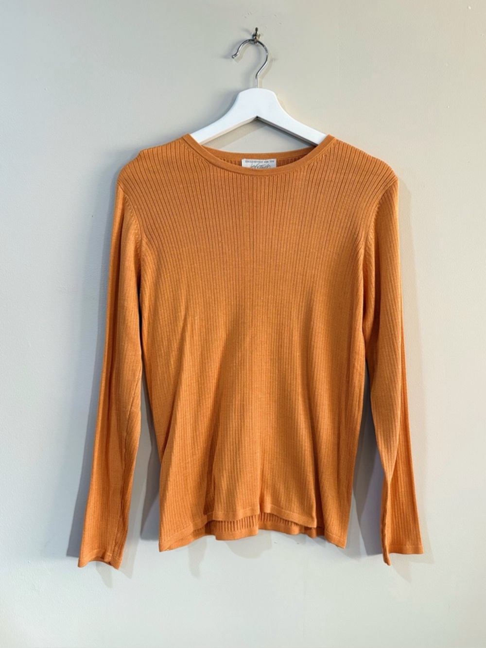 NWT Lord & Taylor Silk Ribbed Knit Top Women M Amber Long Sleeve Crew Neck Chic